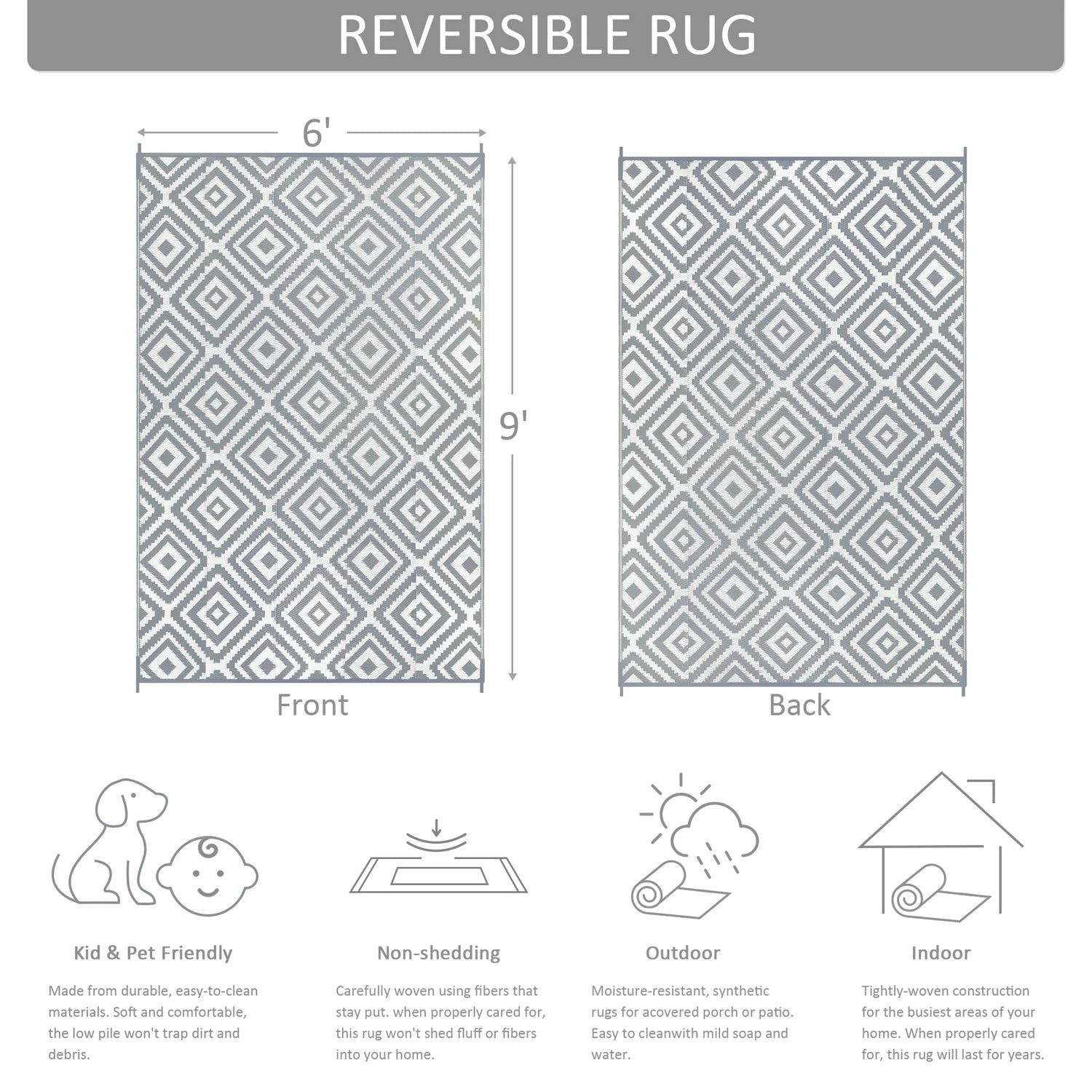 6‘ x 9’ Outdoor Waterproof Reversible Rug