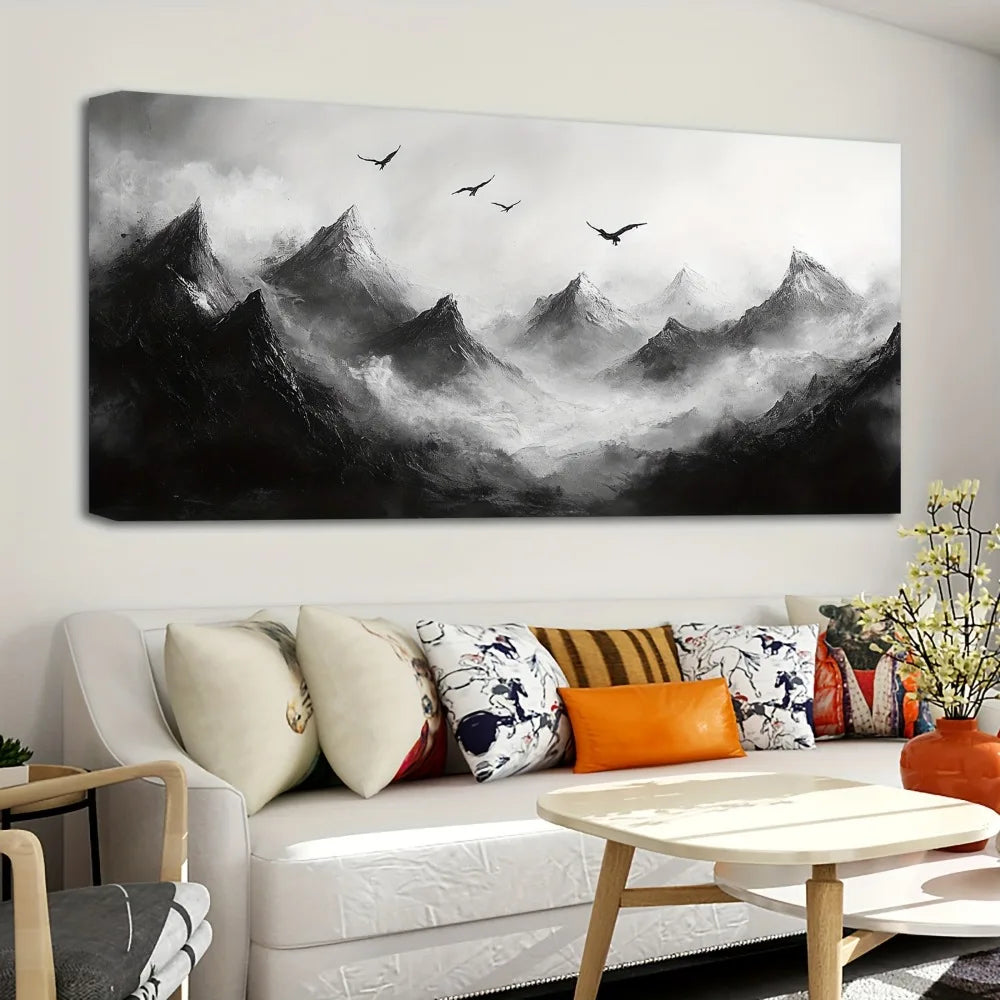 Foggy Mountain Landscape Canvas Mural Wall Art