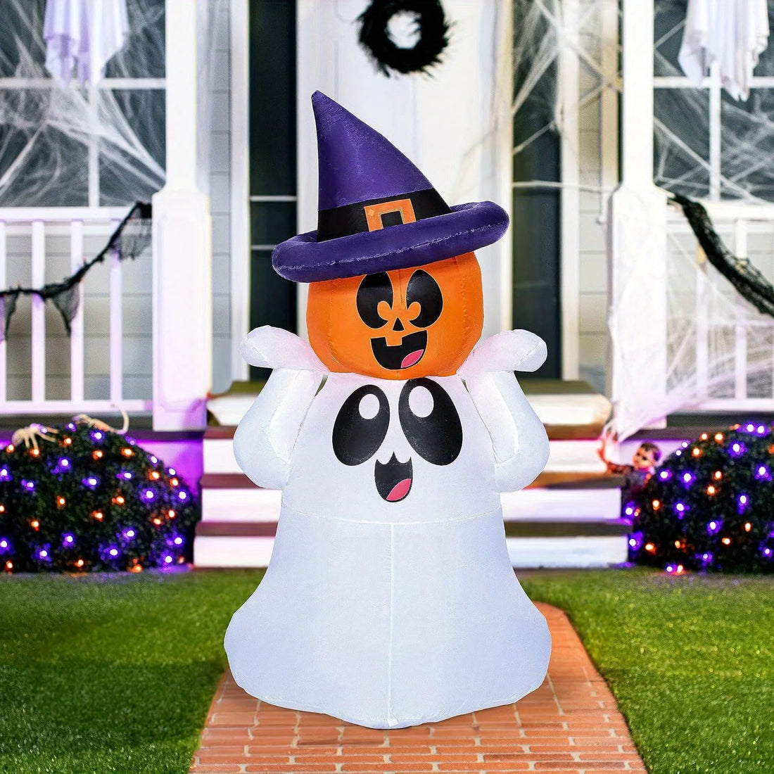 5 Foot Halloween Ghost with Pumpkin Witch Hat Inflatable