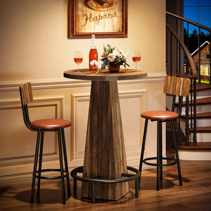 Tribesigns Round Bar Table 37" | Rustic Pub Table with Metal Footrest