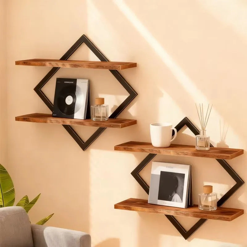 One Set of Floating Wall Mounted Racks with Four Tiers