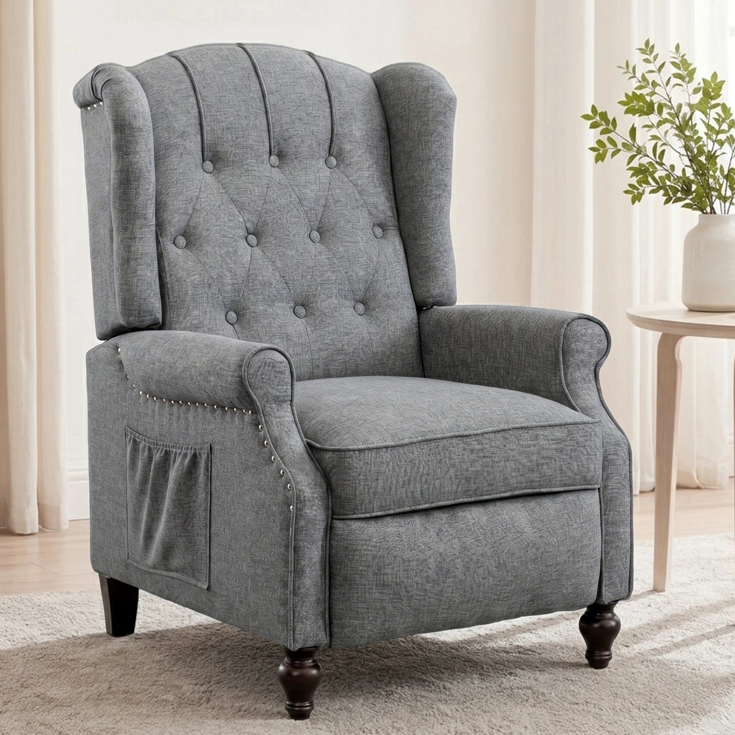 TCGBKAF Mid-Century Wingback Recliner with Massage &amp; Heat