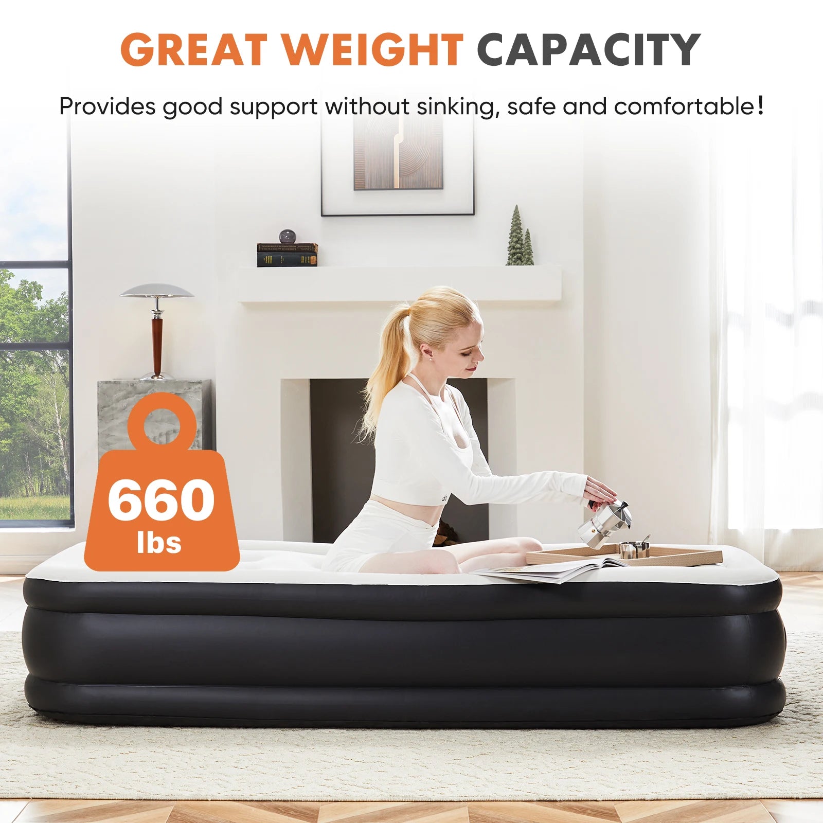 JHK Blow Up Double Height Air Mattress