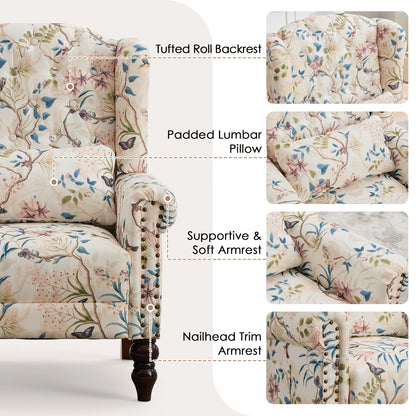TCGBKAF Vintage Floral Fabric Wingback Accent Chair, Mid-Century Modern Upholstered Armchair, Mid Back Single Club Sofa Chair with Arms for Home