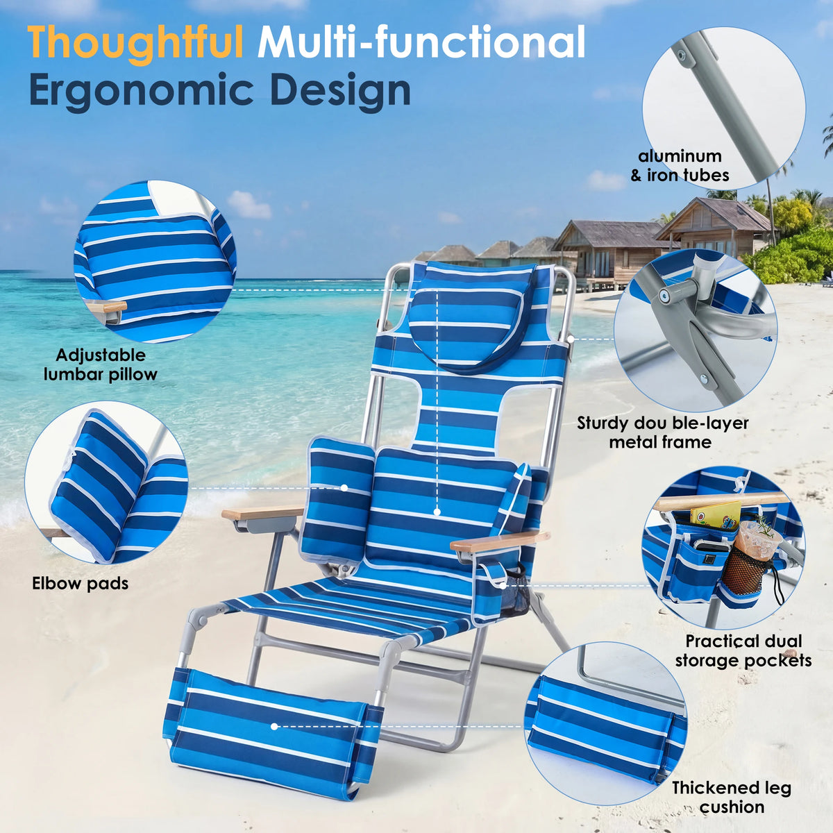 Backpack Sunbathing Beach Chair with 5-Position Footrest