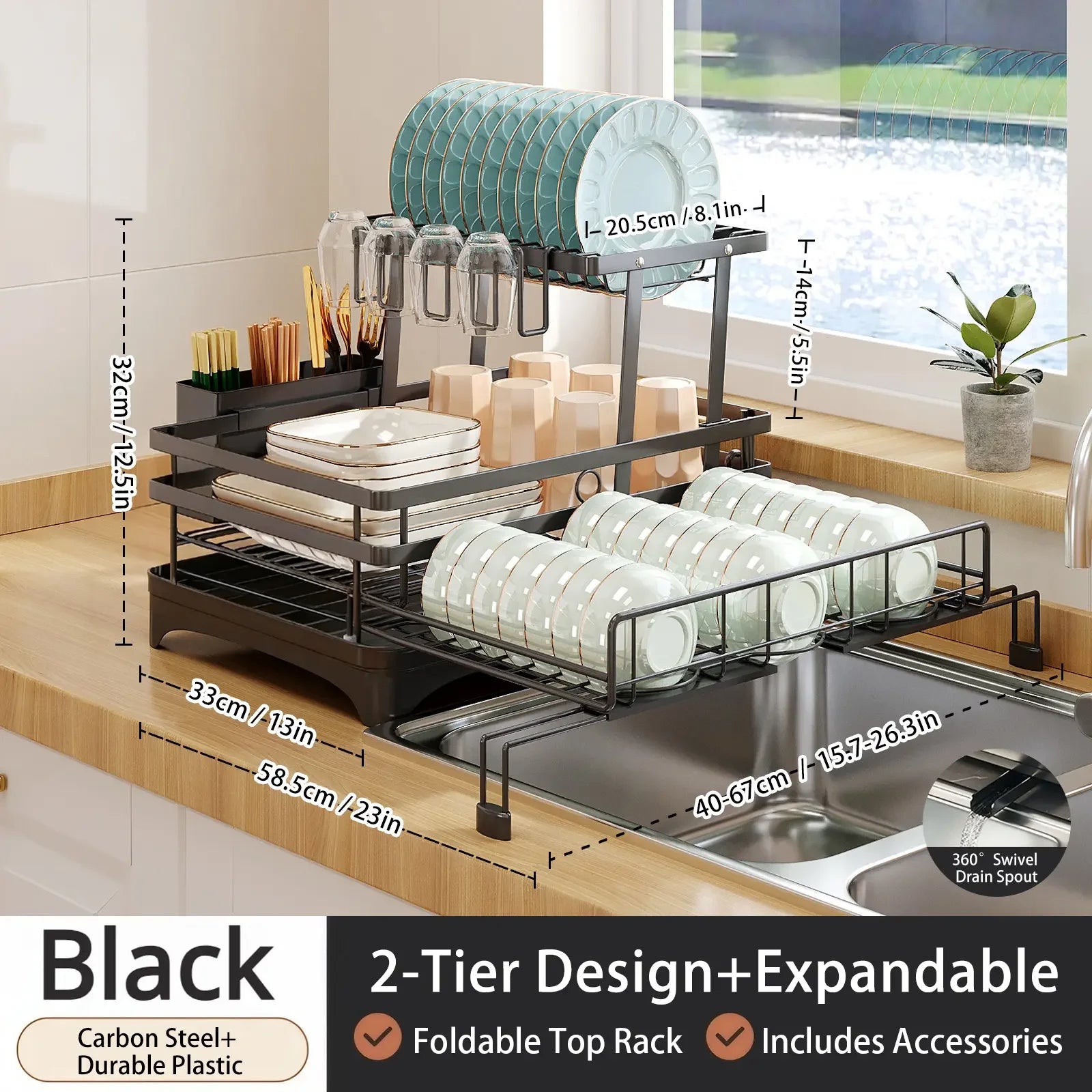 Foldable Two-Level Over Sink Dish Drying Rack