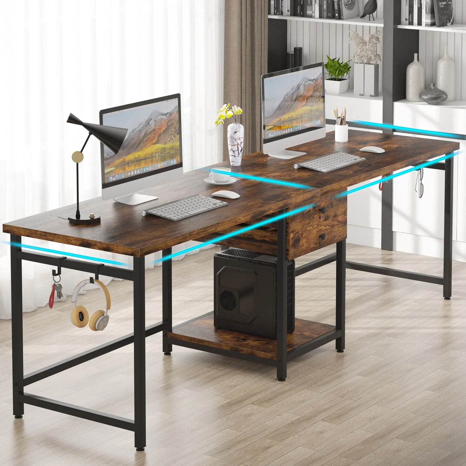 Tribesigns Two Person Desk with 2 Drawers