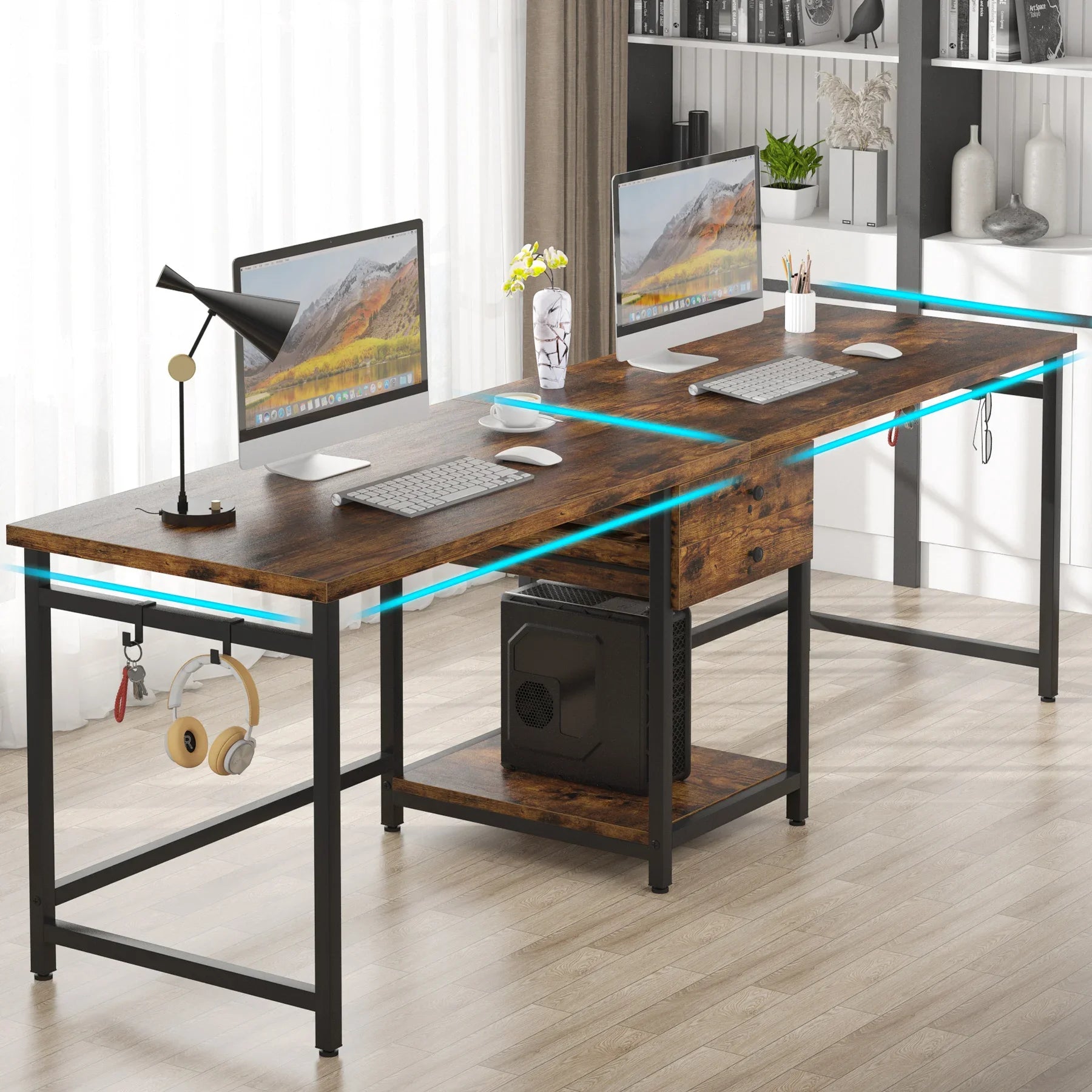 Tribesigns Two Person Desk with 2 Drawers