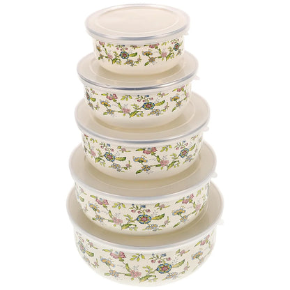 5-Piece Vintage Style Enamel Mixing Bowls with Lids