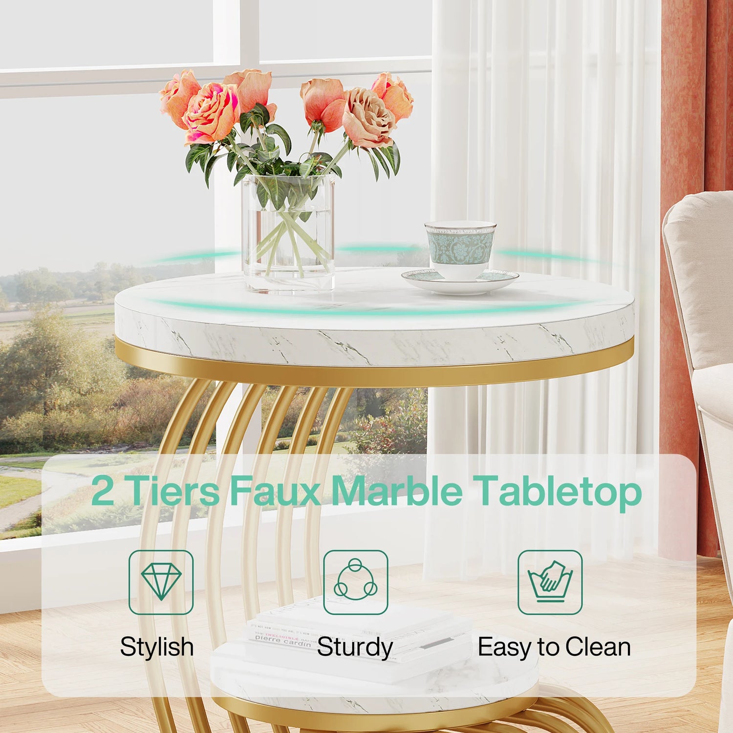Tribesigns Round End Table with 2-Tiers
