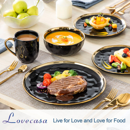 Black with Gold Trim Porcelain Dinnerware Set