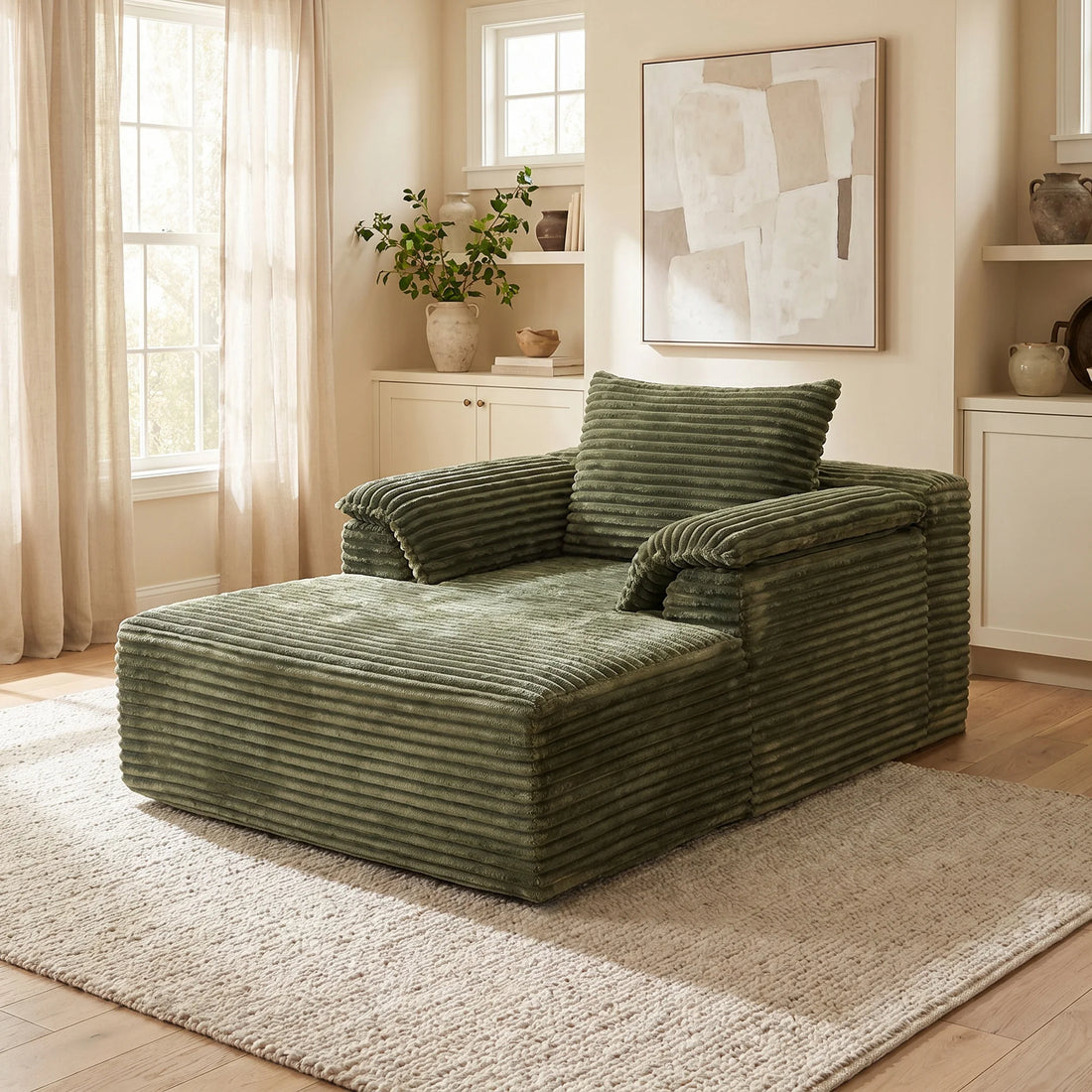 67" Oversized Corduroy Fabric Lounge Chair with Armrests