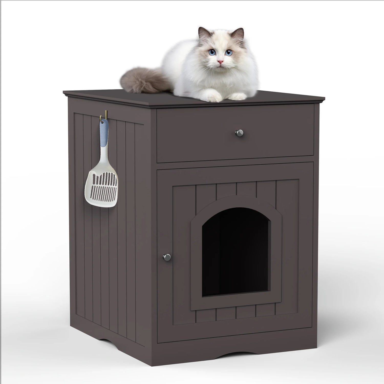 Wooden Cat House Cat with Litter Box