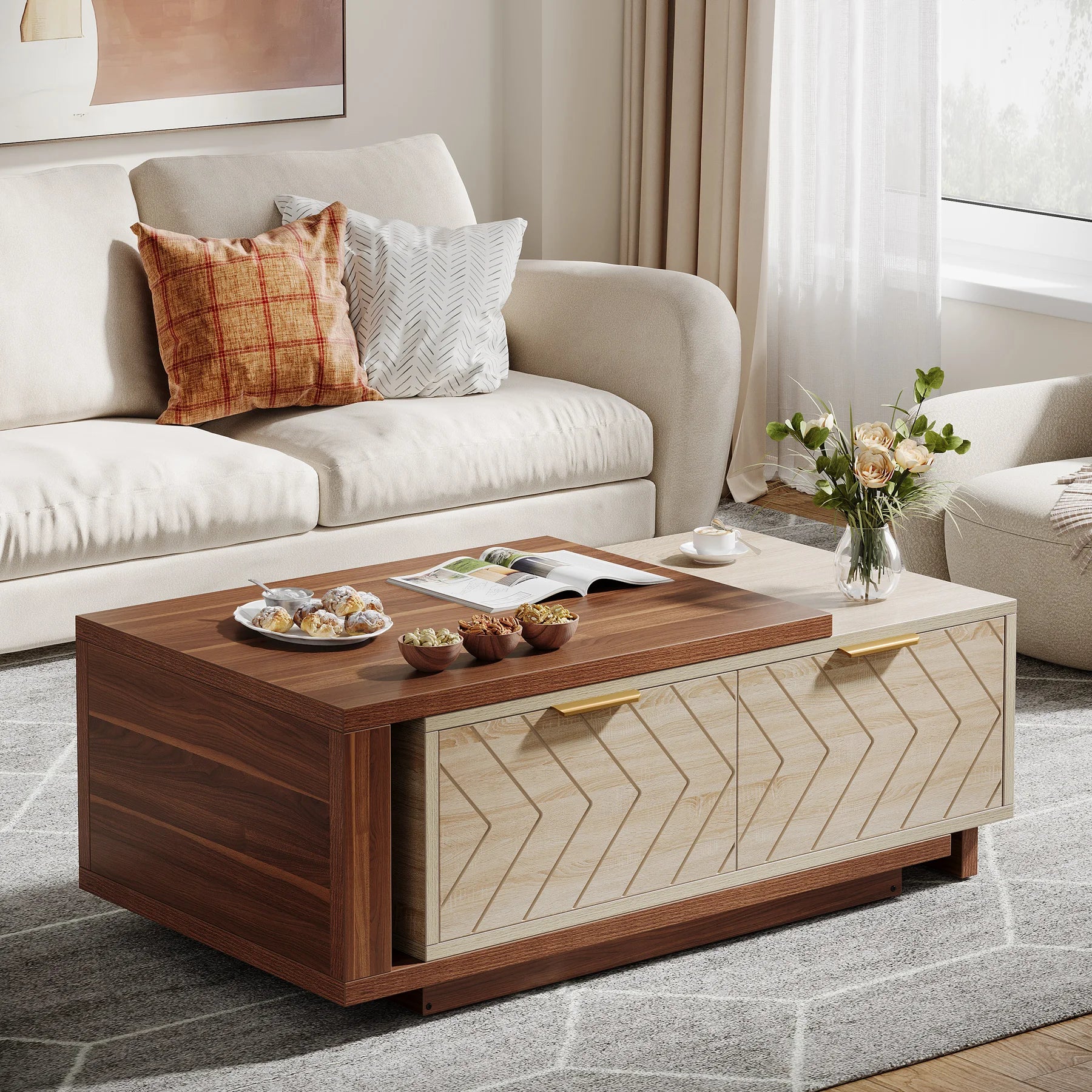 Tribesigns Extendable Coffee Table with Drawers