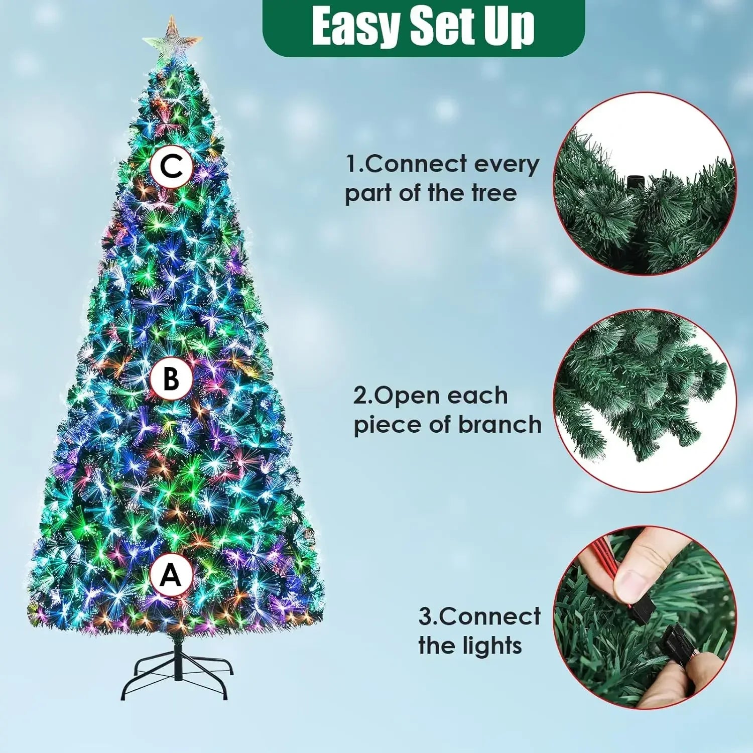 6-8-9- and 10 Foot Pre-Lit Fiber Optic Christmas Tree