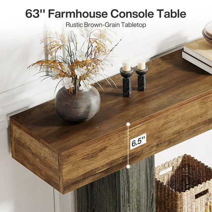 LITTLE TREE 63 Inch Farmhouse Style 2-Tier Table