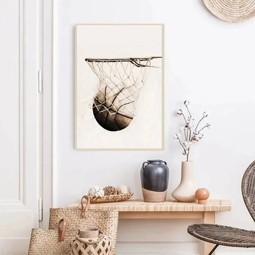Vintage Inspired Nordic Canvas Wall Art Highlighting Baseball, Football, Soccer, Basketball
