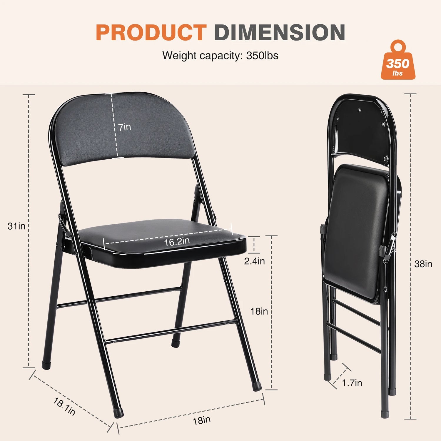 JHK 2-Pack of PU Leather Padded Folding Chairs