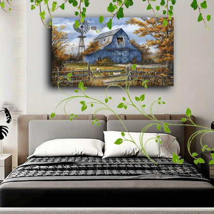 Country Barn, Windmill, Chickens and Cattle set in Autumn Wall Art