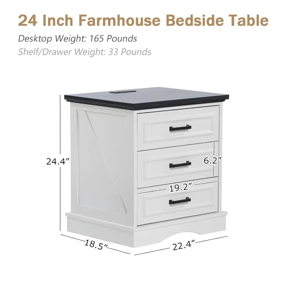 Set of 2 Farmhouse Night Stands with Charging Station