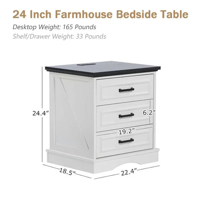 Set of 2 Farmhouse Night Stands with Charging Station