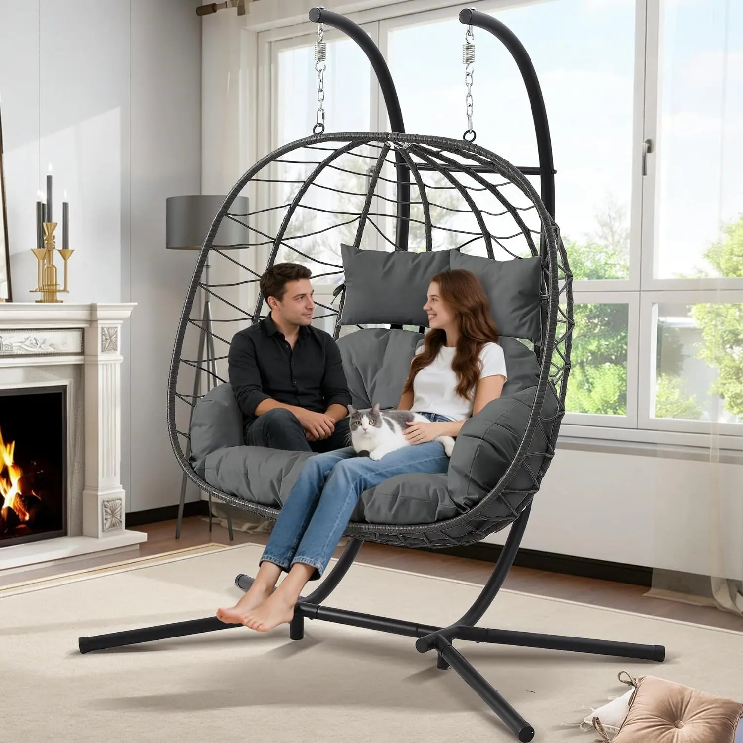 Foldable Double Egg Chair with Stand