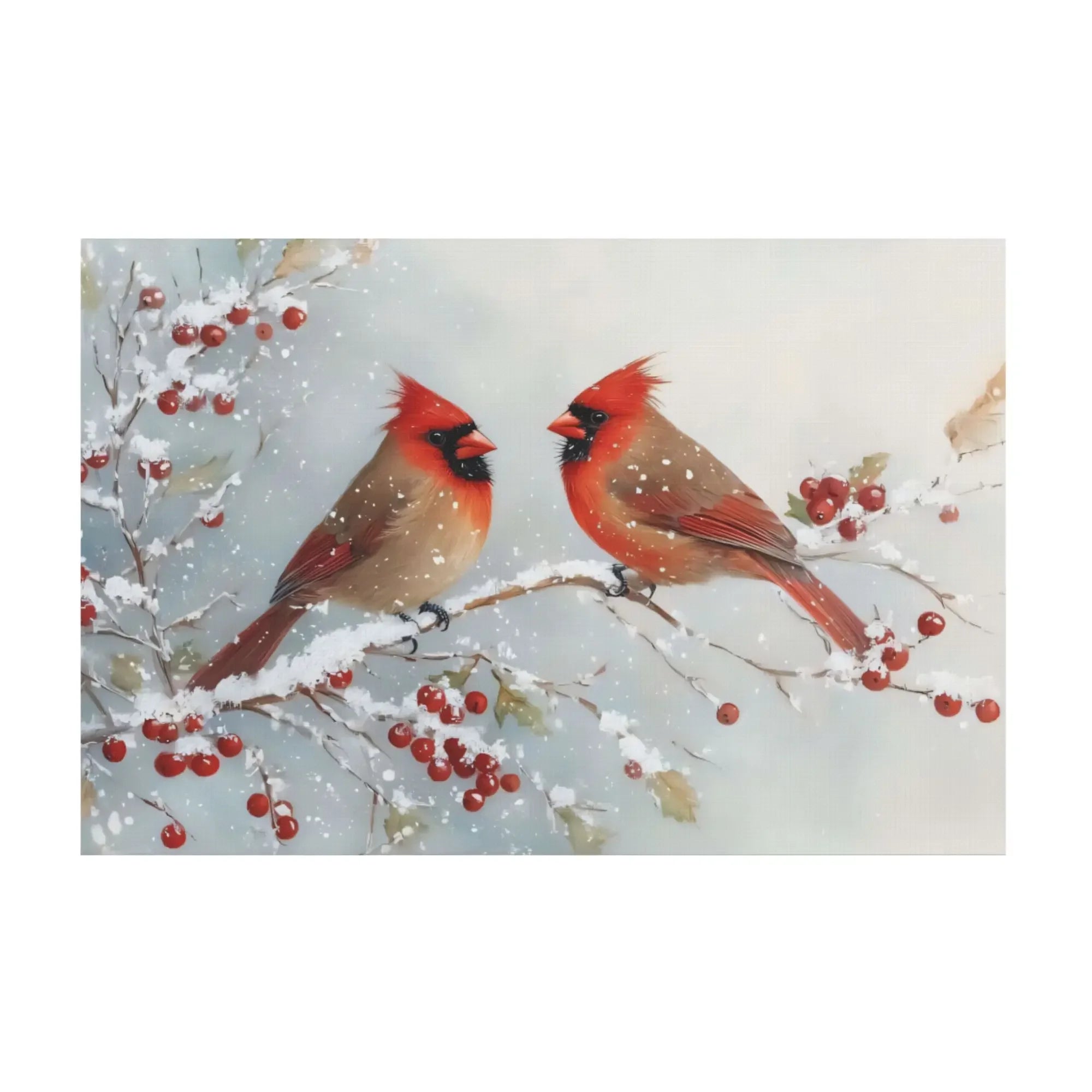 Botanical Canvas Wall Art Featuring Two Cardinals