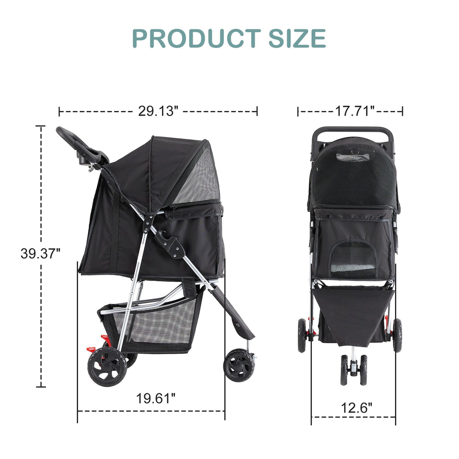 JHK 3 Wheel Foldable Pet Stroller for Small Dogs and Cats