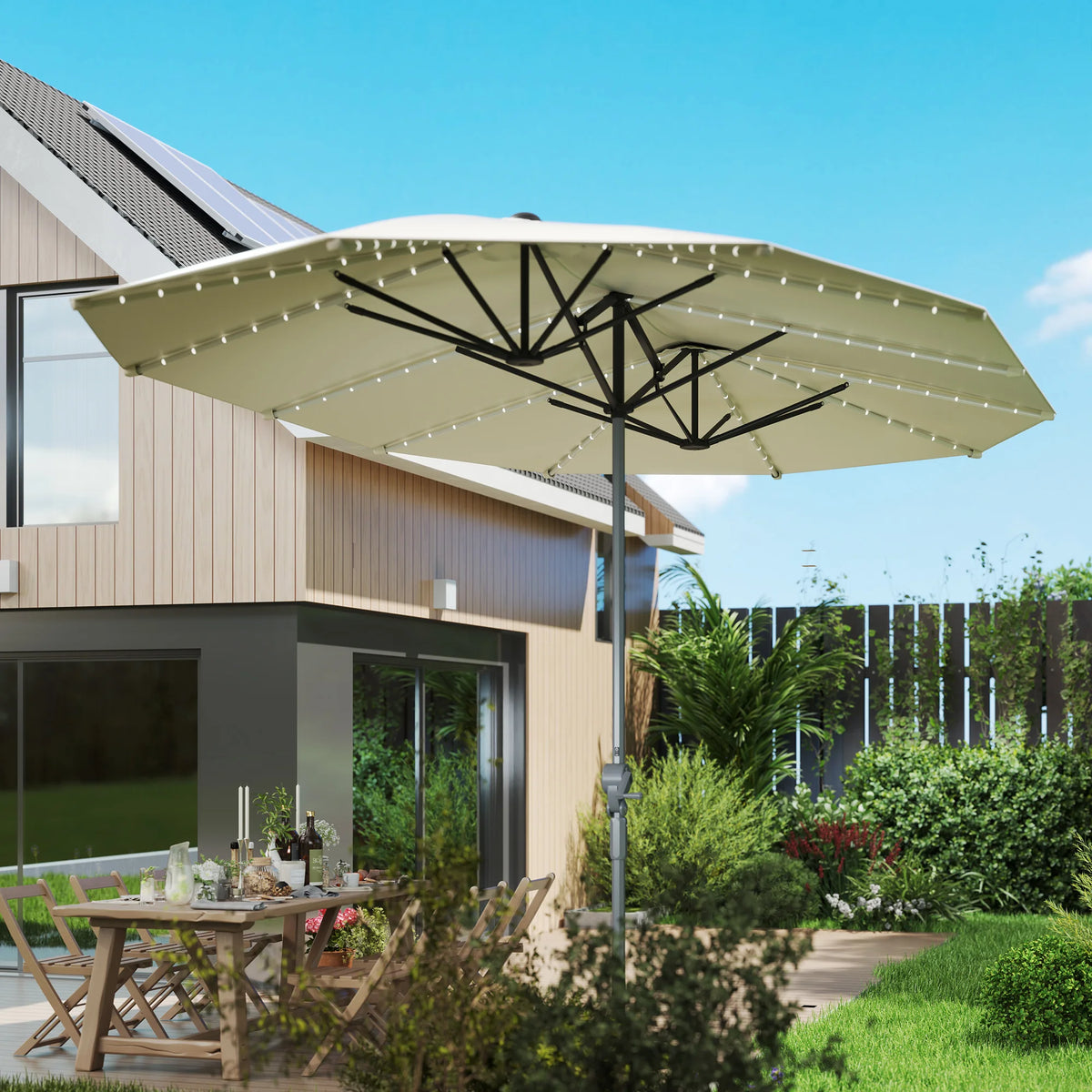 15 Foot Patio Umbrella with Solar Lights