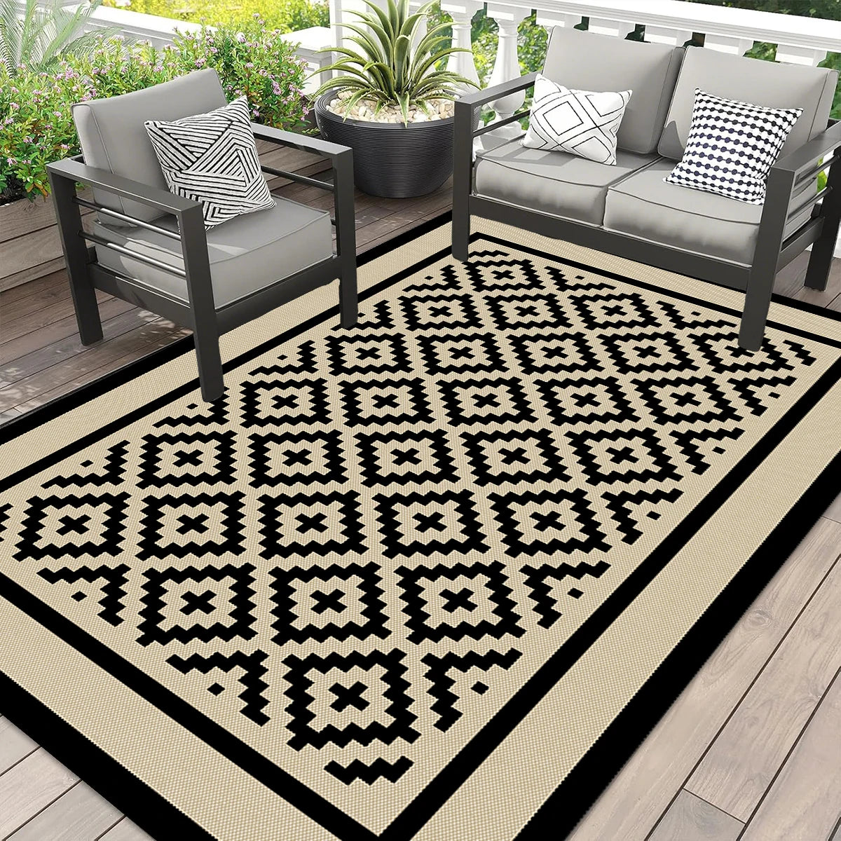 Double-Sided Outdoor Waterproof Reversible Patio Rugs