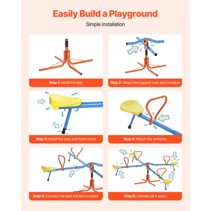 SucceBuy 4 Seat Kids Seesaw Sit &amp; Spin Teeter Totter