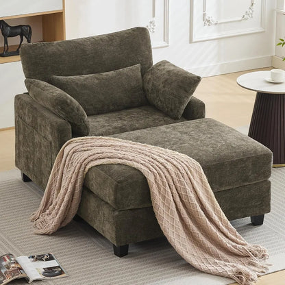 57.5" Oversized Indoor Chenille Chaise Lounge with Ottoman