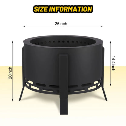 26-Inch Portable Smokeless Fire Pit with Fire Poker