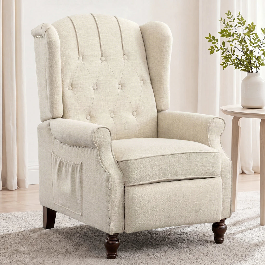 TCGBKAF Mid-Century Wingback Recliner with Massage &amp; Heat