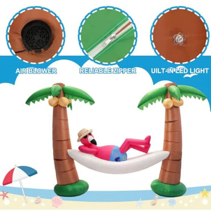 5 Foot Outdoor Flamingo in Hammock with Palm Trees Inflatable Decoration