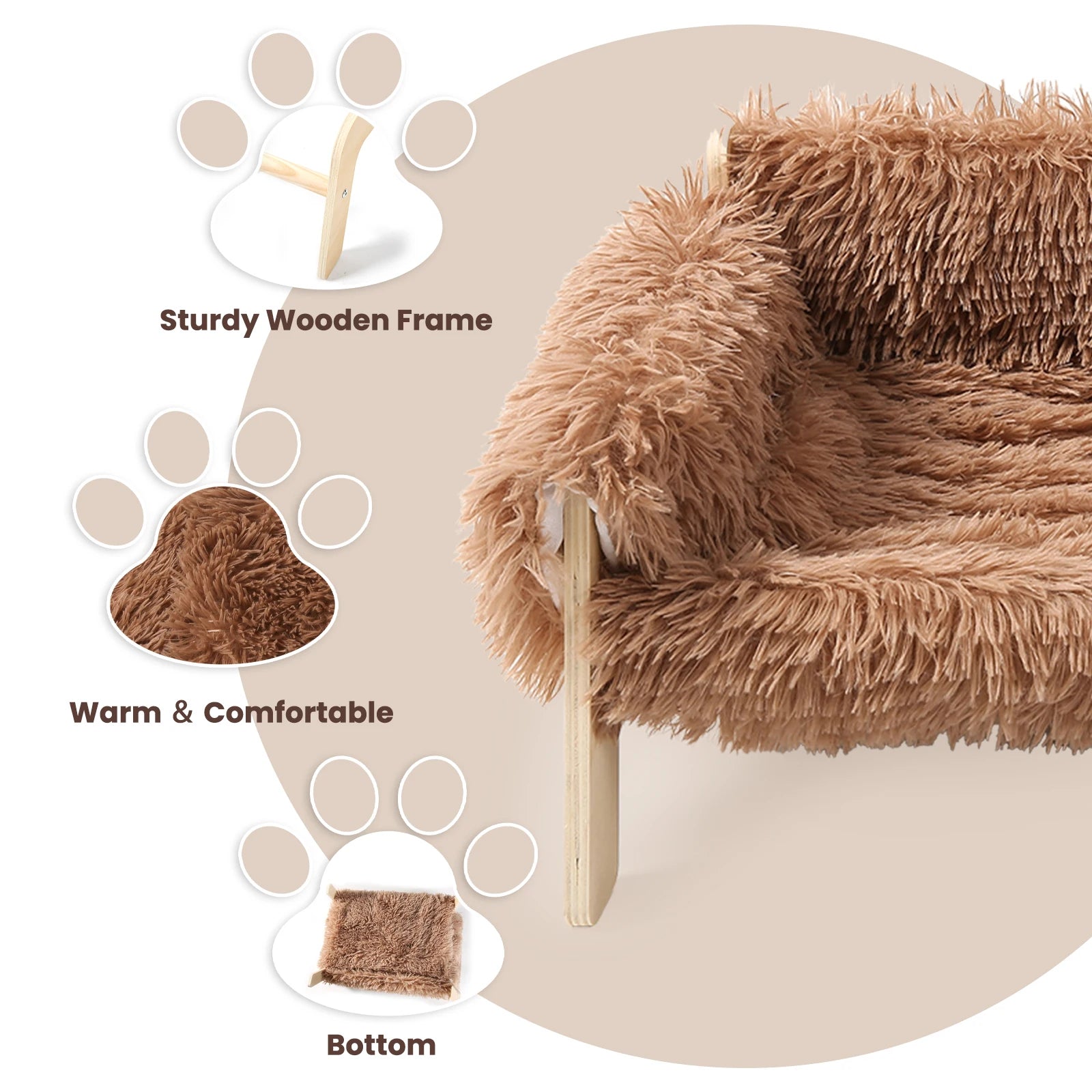 Large Wooden Leg Raised Plush Pet Sofa