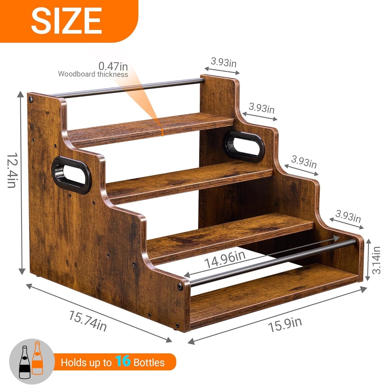 Liquor Bottle Display Shelf, Coffee Syrup Rack Organizer, 3 Step Countertop Liquor Wine Rack, mini bar,liquor cabinet, Home Retro Bar Shelf Stand for Liquor Whiskey, Spirits