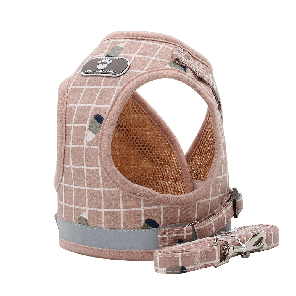 Reflective Breathable Dog or Cat Harness with Leash
