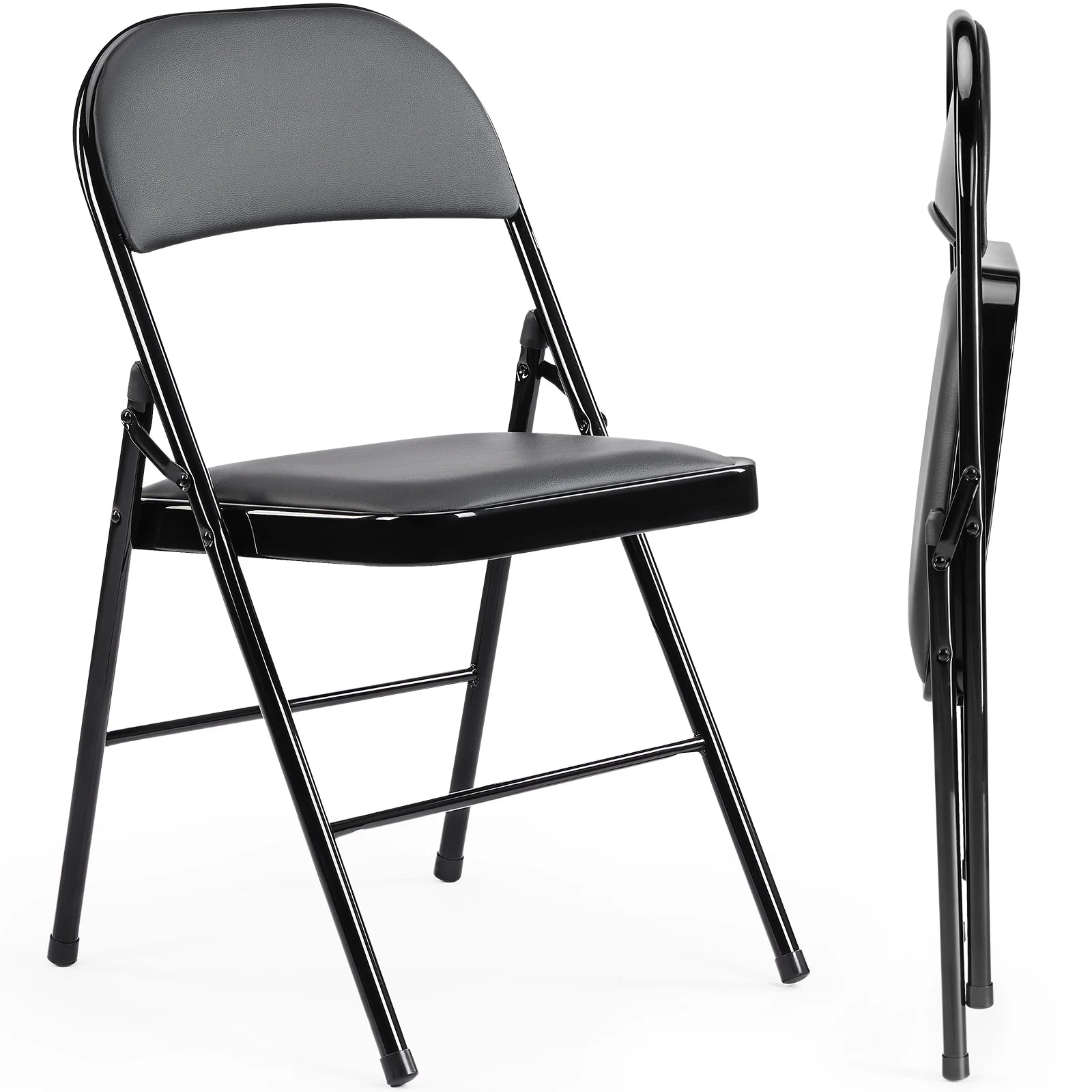 JHK 2-Pack of PU Leather Padded Folding Chairs