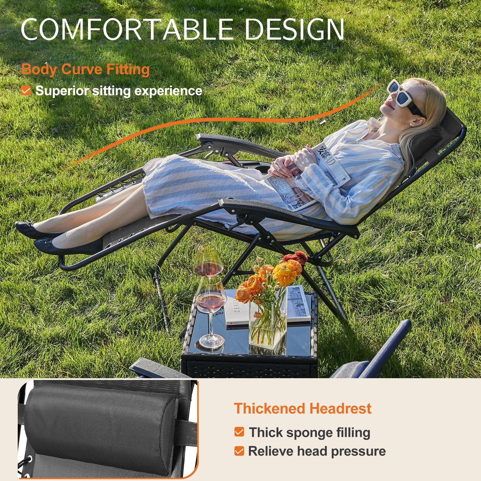JHK Zero Gravity Portable Recliner Lounge Chairs with Cup Holder