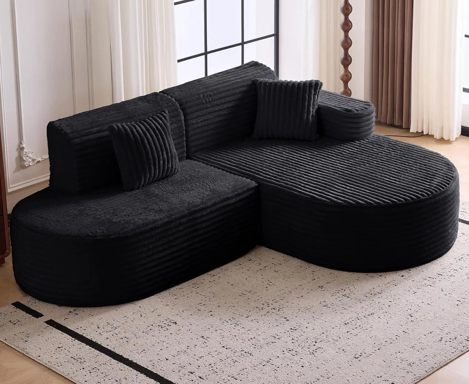 93 Inch Modern Curved L-Shaped Sofa Couch in Chenille or Corduroy