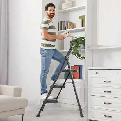 JHK Folding 800 Pound Capacity 2 or 3 Step Ladder Stool with Anti-Slip Pedal