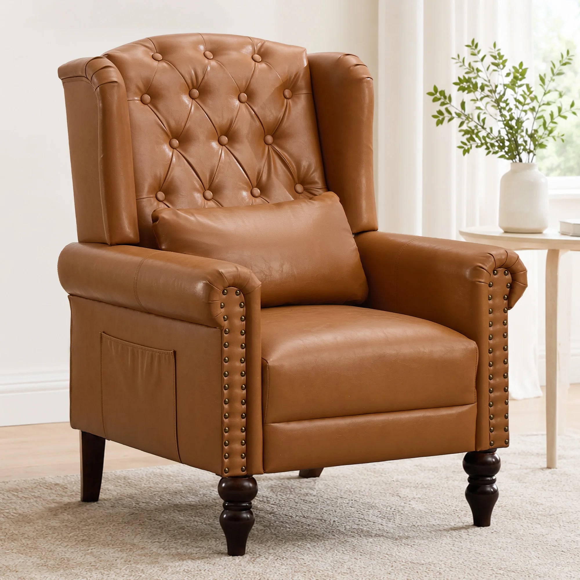 TCGBKAF Vintage Floral Fabric Wingback Accent Chair, Mid-Century Modern Upholstered Armchair, Mid Back Single Club Sofa Chair with Arms for Home