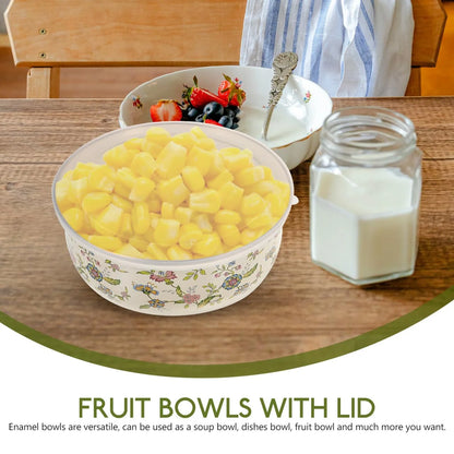 5-Piece Vintage Style Enamel Mixing Bowls with Lids