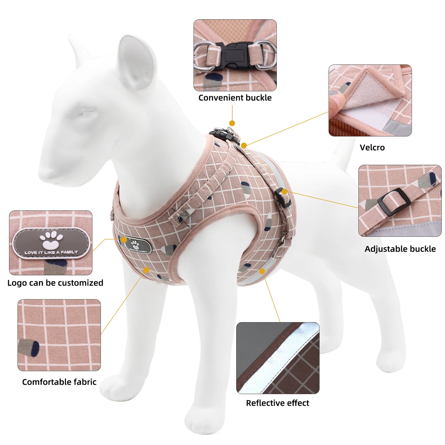 Reflective Breathable Dog or Cat Harness with Leash
