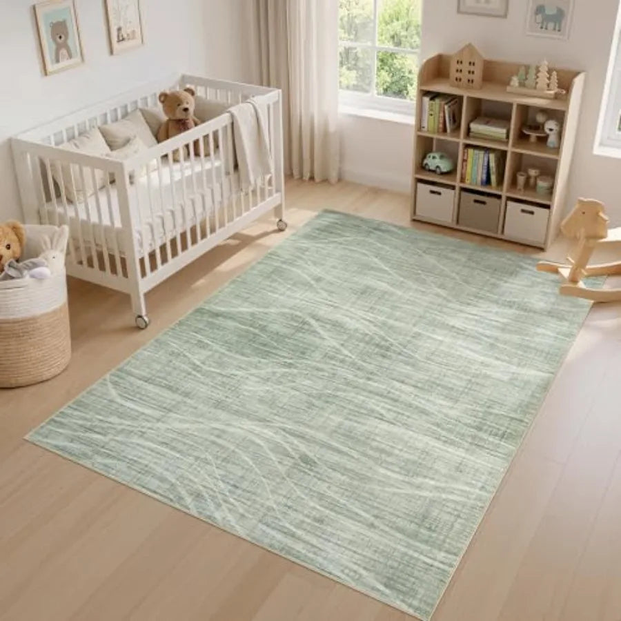 5x8 Modern Washable Sage Green Area Rug