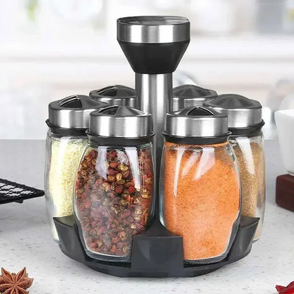 Glass Spice Jars on Rotating Rack