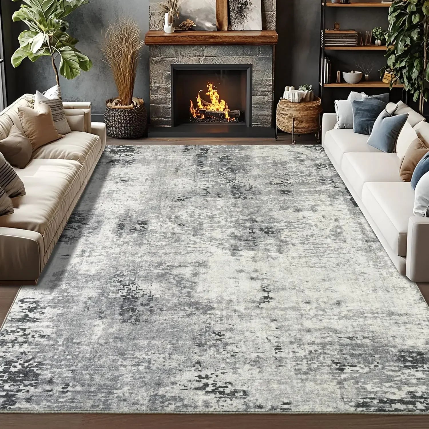 VIKAMA Modern Abstract Washable Area Rug