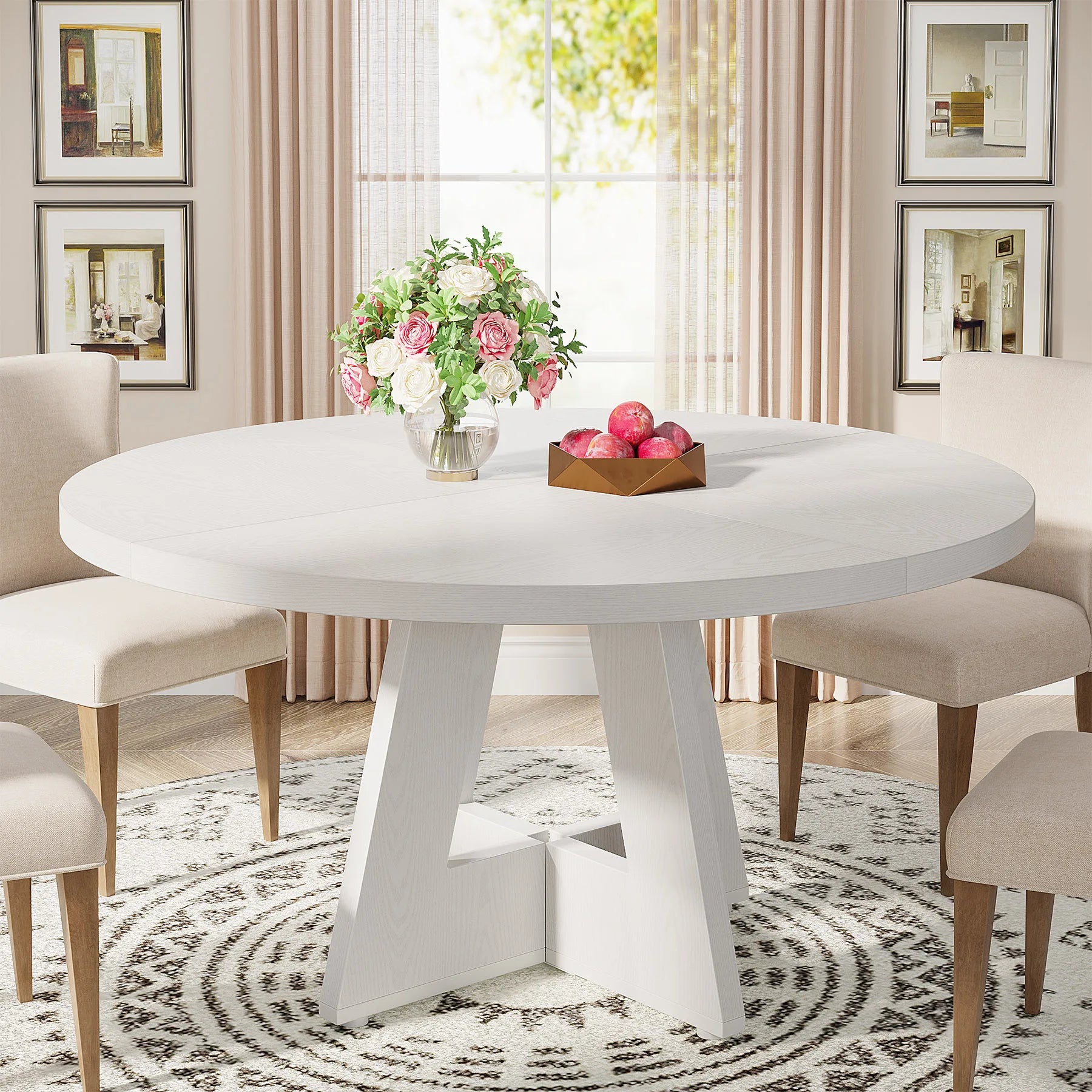 Tribesigns Farmhouse Style Round Dining Table for 4