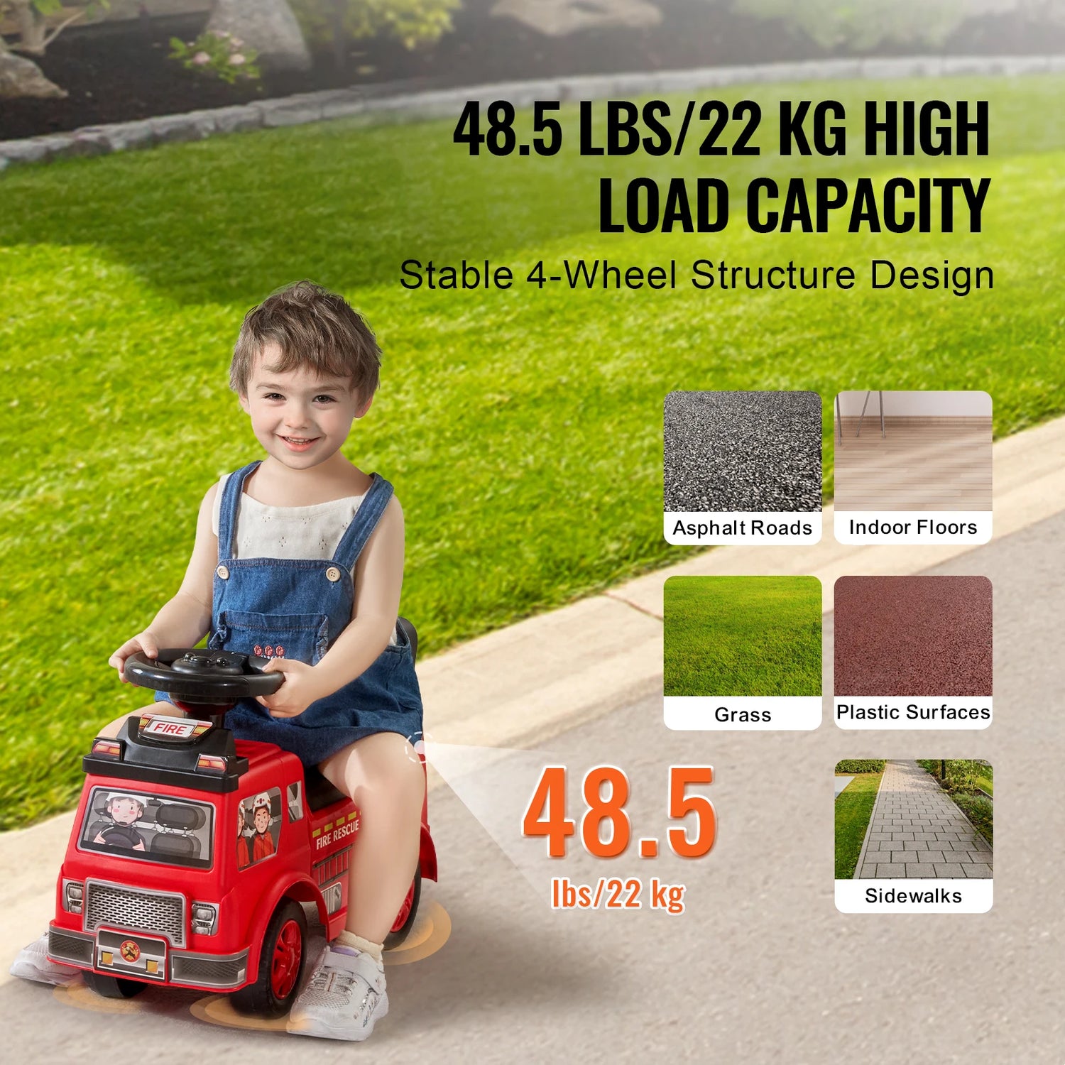 SucceBuy Ride On Push Fire Engine for Toddlers